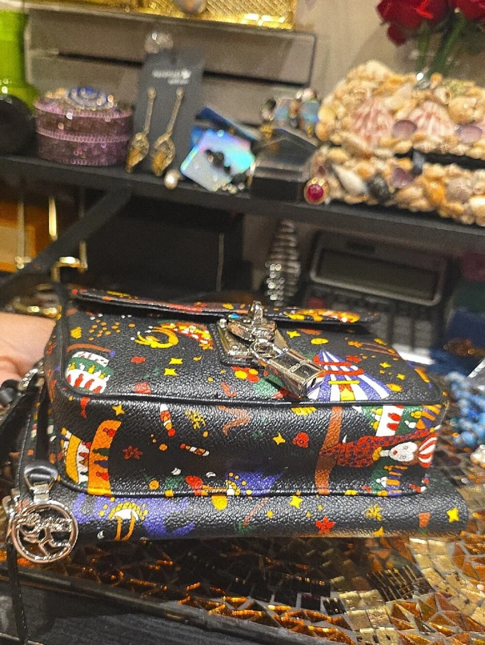 Black Carnival Print Crossbody Bag